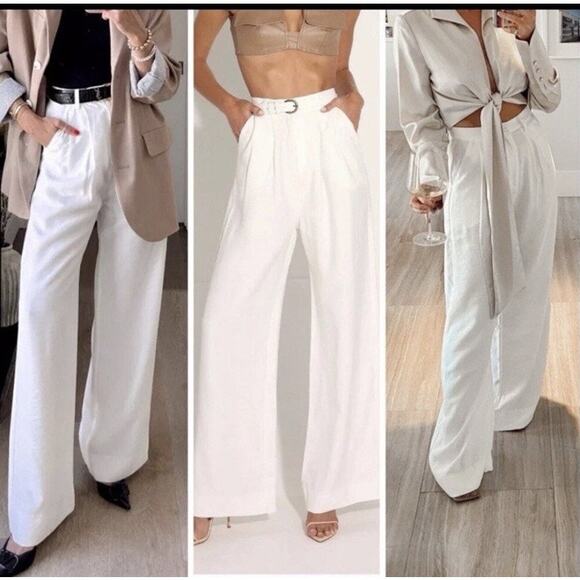 Nonchalant Label Fabi Pleated Front High Rise Wide Leg Pants White Size XL NEW - Picture 2 of 15